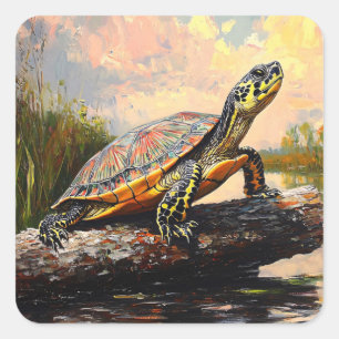 Adesivo Quadrado Tartaruga-branca numa pintura de Everglades de Log