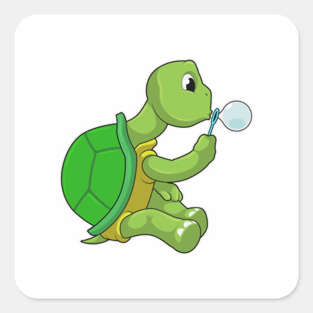 Adesivo Quadrado Tartaruga com bolhas de sabão (Frente)