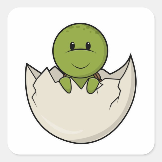 Adesivo Quadrado Tartaruga como Bebê com casca de ovo (Frente)