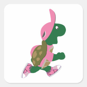 Adesivo Quadrado Tartaruga Corrente vestindo Rosa