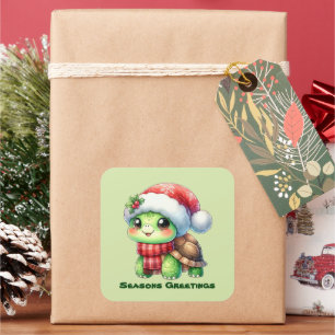 Adesivo Quadrado Tartaruga-de-natal festiva