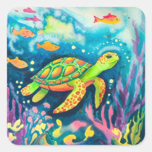 Adesivo Quadrado Tartaruga de pintura