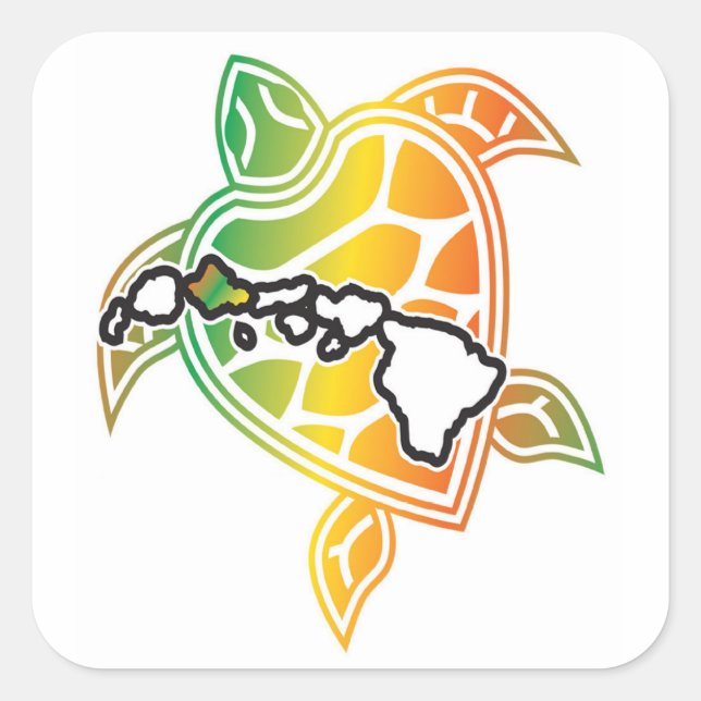 Adesivo Quadrado Tartaruga do Mar Verde do Havaí (Frente)