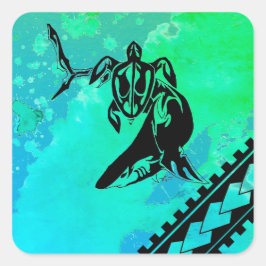 Adesivo Quadrado Tartaruga e tubarão inspirados na polinésia