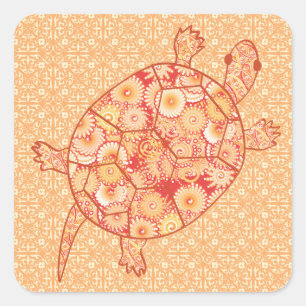 Adesivo Quadrado Tartaruga-espiral fractal - tons de tangerina lara