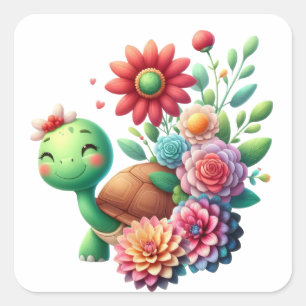 Adesivo Quadrado Tartaruga Floral
