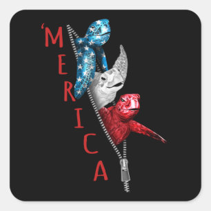 Adesivo Quadrado Tartaruga Merica Tartaruga Em Zipper Engraçado Ban