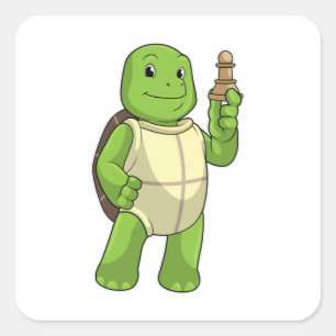 Adesivo Quadrado Tartaruga no xadrez com peão de xadrez