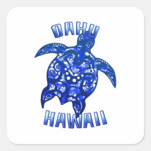 Adesivo Quadrado Tartaruga Tribal de Vacinação Oahu Hawaii