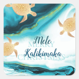 Adesivo Quadrado Tartarugas do Mar Dourado   Mele Kalikimaka   Nata