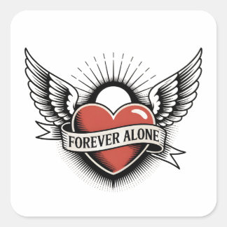 Adesivo Quadrado Tattoo Art: Winged Heart with "Forever Alone"