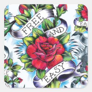 Adesivo Quadrado Tatuagem cor-de-rosa art. - e - da aguarela fácil