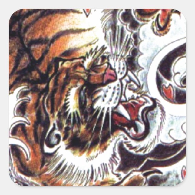 Adesivo Quadrado Tatuagem de Tigre Japonês (Frente)