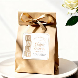 Adesivo Quadrado Taupe Baby Blocks Baby Shower Favor Sticker