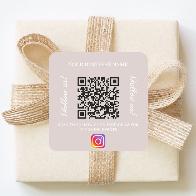 Adesivo Quadrado Taupe business name qr code instagram (Criador carregado)