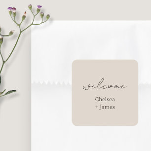 Adesivo Quadrado Taupe neutro   Casamento de boas-vindas Chic Simpl