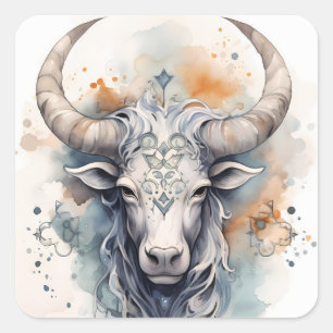 Adesivo Quadrado Taurus Horoscope Símbolo Bull Watercolor