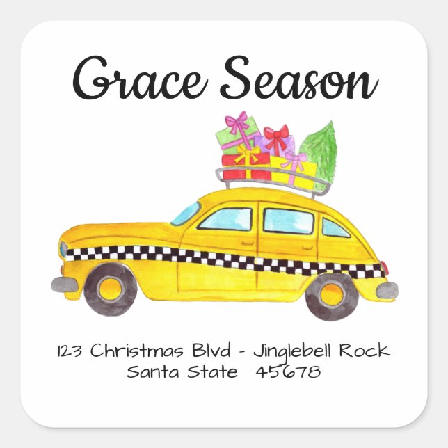 Adesivo Quadrado Táxi Yellow New York com presentes de Natal (Frente)