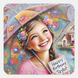 Adesivo Quadrado TAYLOR ~ FELIZ ANIVERSÁRIO ~ Umbrella ~