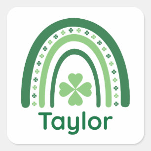 Adesivo Quadrado Taylor Nome Trevo Boho Arco-íris