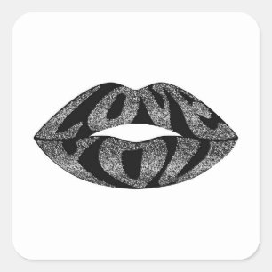 Adesivo Quadrado Te amo com letras brilhantes lábios dentro