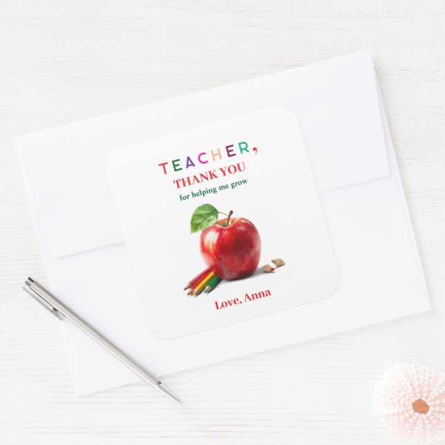 Adesivo Quadrado Teacher Gift - Sticker with Thank You Message (Envelope)