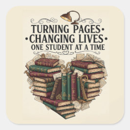 Adesivo Quadrado Teacher Sticker | Turning Pages Book Heart Quote