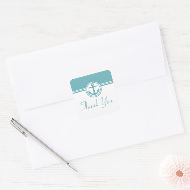 Adesivo Quadrado Teal Anchor Náutico Obrigado Pinheiros (Envelope)