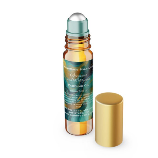 Adesivo Quadrado Teal and Faux Gold Perfume Roller Bottle (Criador carregado)