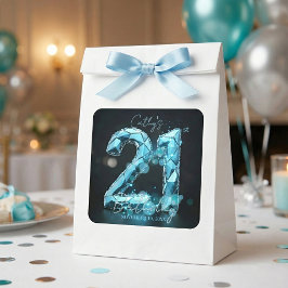 Adesivo Quadrado Teal Blue Crystal Glam Sparkle 21st Birthday Party