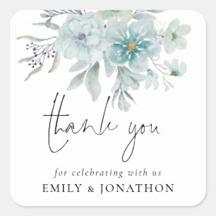 Adesivo Quadrado Teal Blue Sea Mist Floral Obrigado