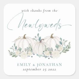 Adesivo Quadrado Teal Branco Pumpkins Florais Obrigados de Newlywed