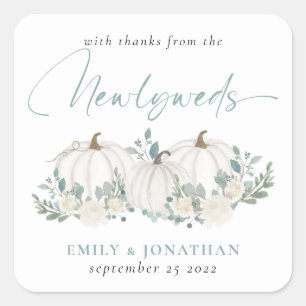 Adesivo Quadrado Teal Branco Pumpkins Florais Obrigados de Newlywed