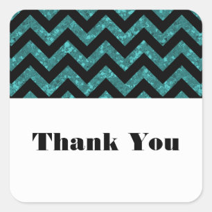 Adesivo Quadrado Teal Chevron Glitter Obrigado Stickers