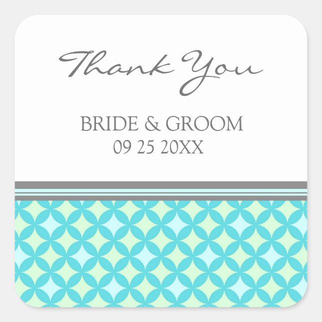 Adesivo Quadrado Teal Cinza Mint Obrigado A Senha De Casamento (Frente)