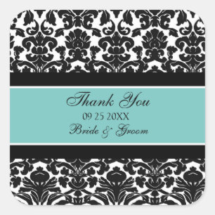 Adesivo Quadrado Teal Damask Obrigado Pelo Favor Do Casamento