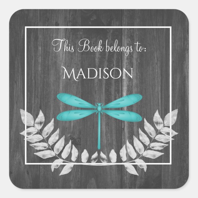 Adesivo Quadrado Teal Dragonfly Rustic Book Sticker (Frente)