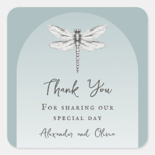 Adesivo Quadrado Teal Dragonfly Wedding