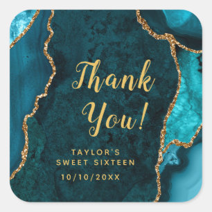 Adesivo Quadrado Teal e Dourada Agate Sweet Sessenta Obrigado