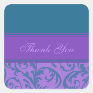 Adesivo Quadrado Teal e Roxo Obrigado Envelope Seals de Casamento