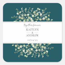 Adesivo Quadrado Teal Eucalyptus Together Forever Wedding 