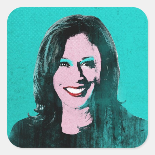 Adesivo Quadrado Teal Kamala Harris Pop Art (Frente)