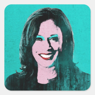 Adesivo Quadrado Teal Kamala Harris Pop Art