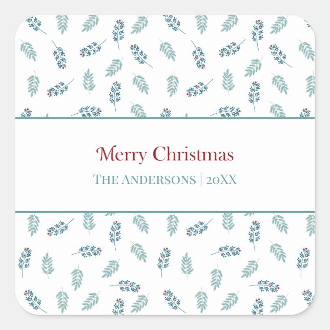 Adesivo Quadrado Teal Mistletoe Stickers Gift (Frente)