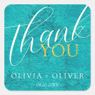 Adesivo Quadrado Teal Obrigado Casamento