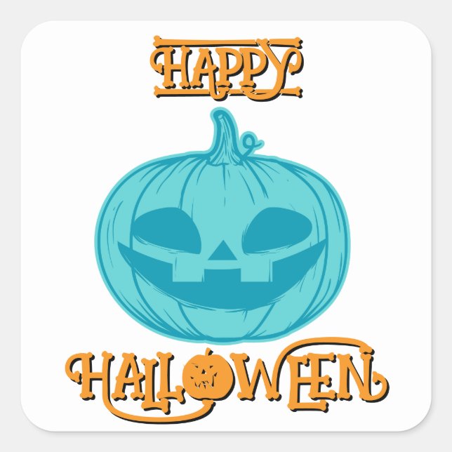 Adesivo Quadrado Teal Pumpkin Happy Halloween Square Sticker (Frente)
