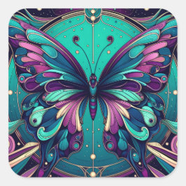 Adesivo Quadrado Teal & Purple Butterfly