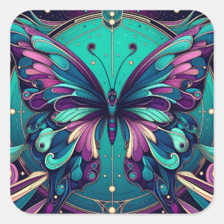 Adesivo Quadrado Teal & Purple Butterfly