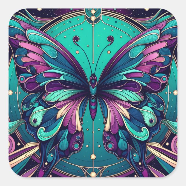 Adesivo Quadrado Teal & Purple Butterfly (Frente)