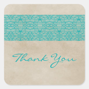 Adesivo Quadrado Teal Rustic Lace Obrigado Stickers
